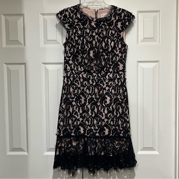 NANETTE LEPORE LIKE NEW NAVY LACE ILLUSION FLOUNCE HEM DRESS SIZE 4 - Picture 13 of 13